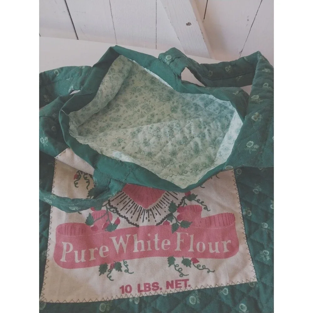 Handmade Victoria Flour Sack Purse Bag Cotton Tote Vintage Look Feed Sack